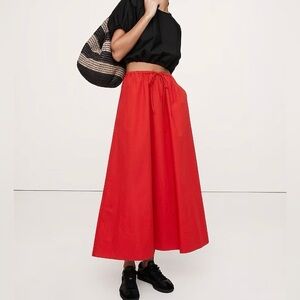 Banana Republic Bright Red Cotton Poplin Maxi Skirt with Drawstring Waist